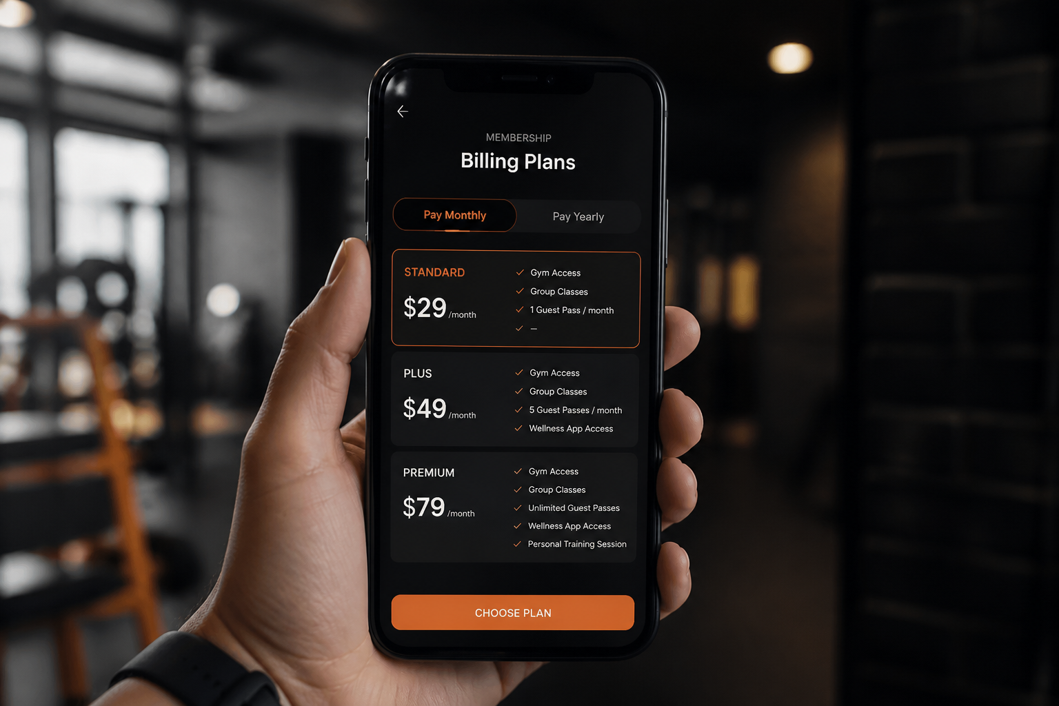 Membership billing plans on a phone