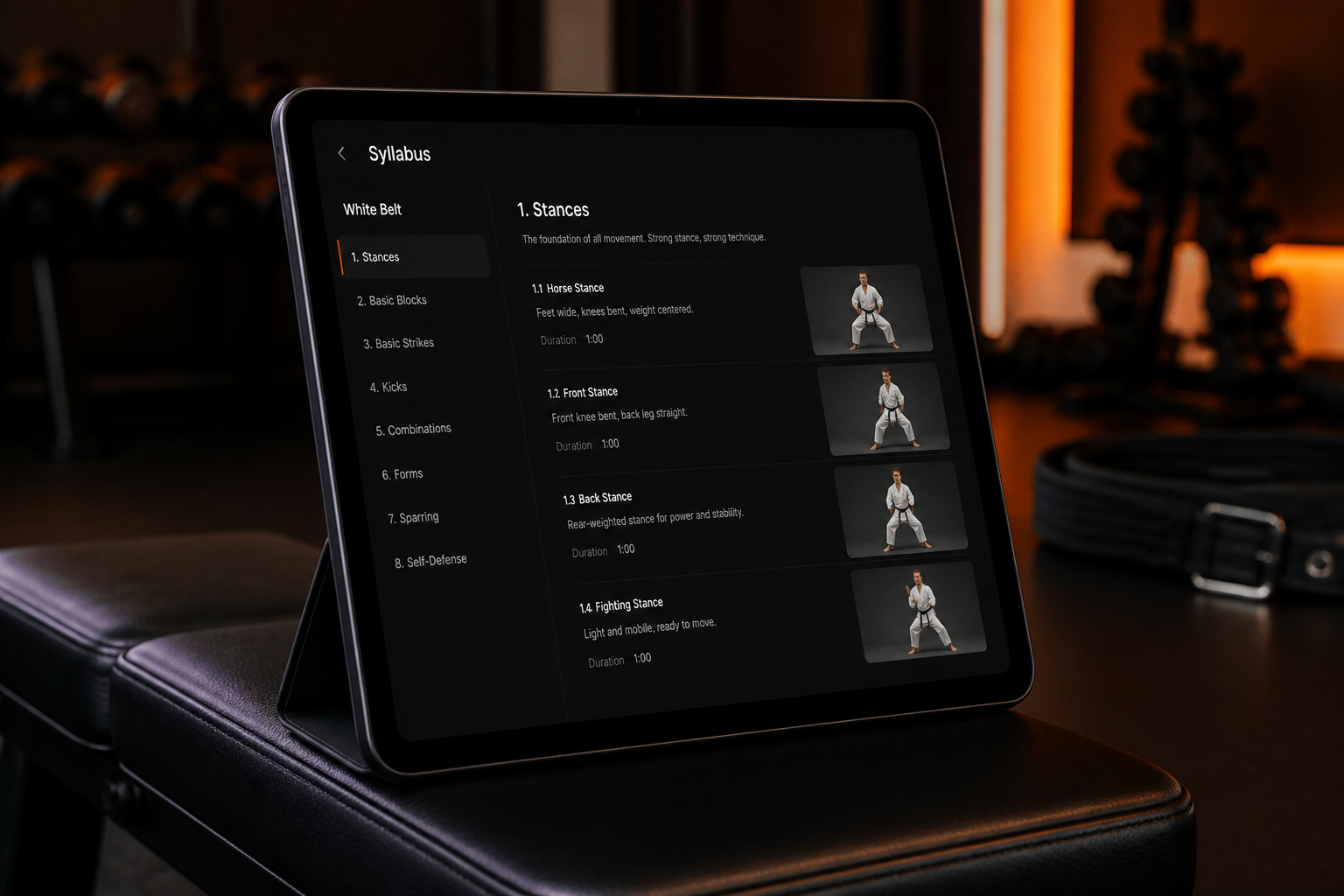 Syllabus and technique curriculum on a tablet